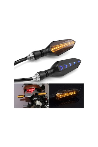 Adet 12v Evrensel Motosiklet Dönüş Sinyal Lambası Sinyal Lambası Amber Işıkları Çift Renkli 17 Led Mavi Amber Lamba