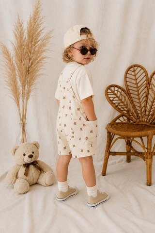 Eray Alp Kids Unisex Çocuk Baskılı Ayıcık Salopet Alt Üst Takım Yazlık Günlük Model Çok Renkli