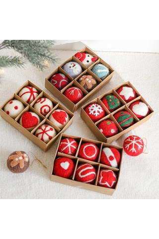 Teltree Noel Dekorasyon Felt Topu Takımı - 6 Adet, Klasik Noel Desenleri, Ev & Ağaç Dekorasyonu, Yumuşak Felt Malzeme