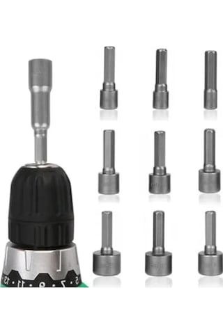 Lokma Seti, 1/4" Vidalı, Metrik Adaptör, 9 Parça
