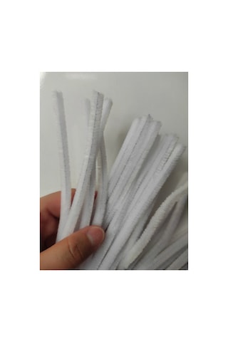 100 Adet Beyaz Şönil, Çiçek Yapımına Uygun Tüylü Tel, 30 Cm 6 Mm