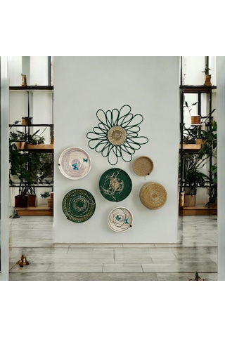 7'li Dekoratif Hasır Duvar Tabağı, Bohem Duvar Tabağı, Afrikan Duvar Tabağı, Duvar Dekoru Diğer