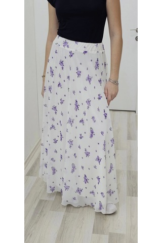 Bel Lastikli Kloş Şifon Etek 6003-beyaz/lila Beyaz/lila Beyaz - Lila