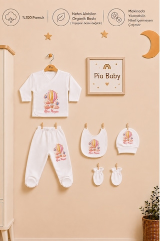 Pia Baby Yenidoğan Kız Bebek İsme Özel 7 Parça Hastane Çıkışı Zıbın Seti %100 Pamuk Kıyafet Keseli Bebek Hediye Takımı 2002yzk3x Ekru