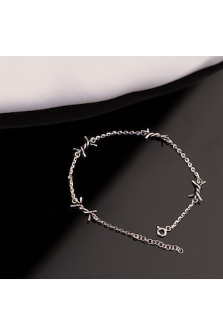 Dkmn Gümüş Dikenli Tel Şekilli 925 Ayar Erkek Gümüş Bileklik