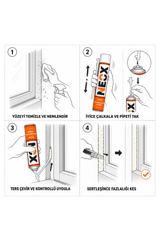Neox E600 Poliüretan Montaj Köpüğü 600 Ml Pipetli İzolasyon Ve Boşluk Dolgu Köpüğü
