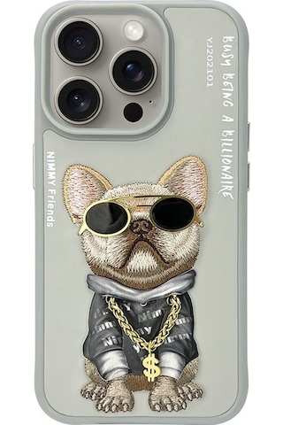 Nimmy Apple Uyumlu iPhone 15 Gri Dog Series Telefon Kılıfı