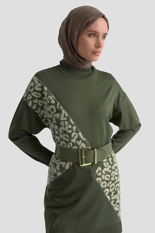 Armine Trend Leopar Desenli Triko Tunik Haki 25ytd4109 Haki