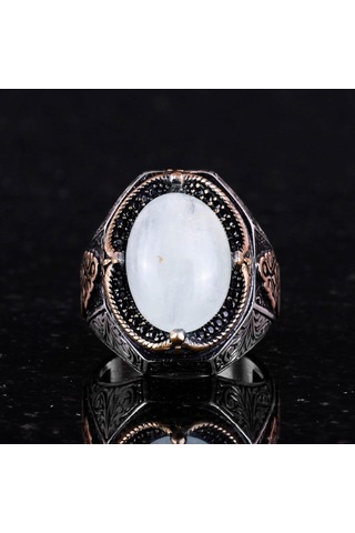 El Yapımı Cabochon Ay Taşı Yüzük - Sakin 925k Katı Gümüş Erkek Yüzüğü, Şeffaflık Ve Sakin Tasarım Gümüş