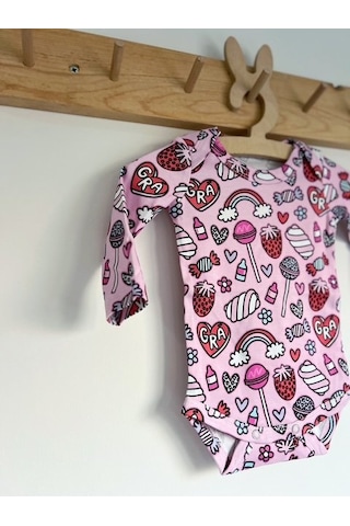 Key Kids Lolipop Marshmellow Pembe Renkli %100 Organik Pamuklu Kız Bebek Body Zıbın