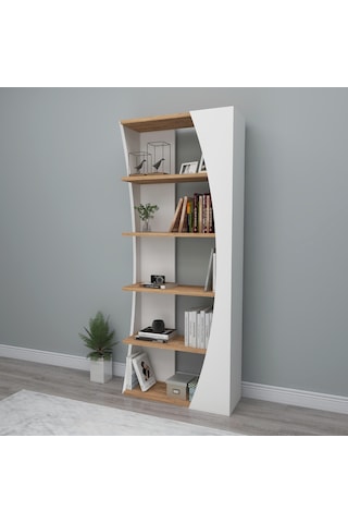 Arnetti Selge 5 Raflı Modern Kitaplık Atlantik Çam Beyaz