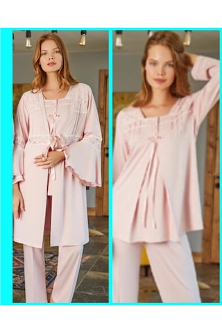 Birolgaye Bone Club 5103 Pudra Hamile Lohusa 3 Lü Pijama Sabahlık Tk