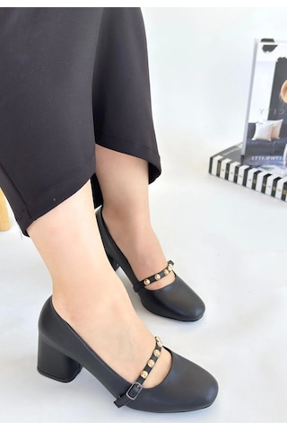 Tino Siyah Cilt Kadın Topuklu Ayakkabı Siyah4