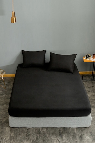 Eponj Home Lastikli Çarşaf + Yastık Kılıfı Tek Kişilik Basic Siyah