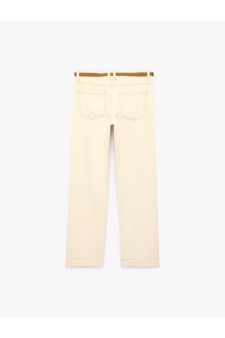 Koton Pamuklu Kemerli Cepli Normal Bel Uzun Düz Paça Pantolon - Straight Fit Jean Ekru 7wal40028mw