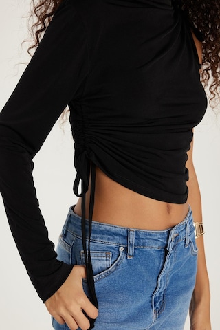 Tudors Kadın Slim Fit Dar Kesim Tek Kollu Yandan Bağcık Detaylı Siyah Bluz-33454 Siyah