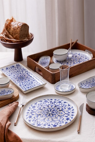 Kütahya Porselen Nordic Dg-859 28 Parça 6 Kişilik Bone Kahvaltı Takımı Mavi - Beyaz