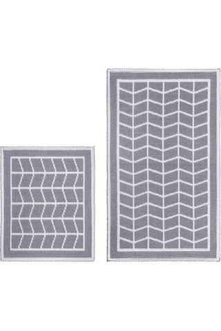 Baklava Doğal Pamuklu 2'li Banyo Paspas Seti 60x100-50x60 Cm - Gri Gri