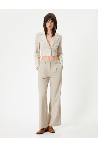 Koton Crop Blazer Ceket Uzun Kollu Bej Çizgili 4sak50080pw Ekru
