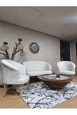 Zafir Teddy Takım Gold Kaplama Telli Ayak Çay Seti Koltuk - Berjer , Balkon, Salon, Ofis Krem