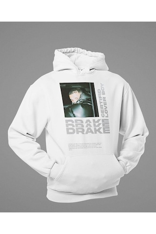 Drake Lover Boy Baskılı Unisex Oversize Rapper Hoodie Beyaz