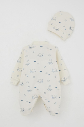 Breeze Erkek Bebek Patikli Tulum Sevimli Deniz Hayvanları Desenli 0-6 Ay, Krem Krem