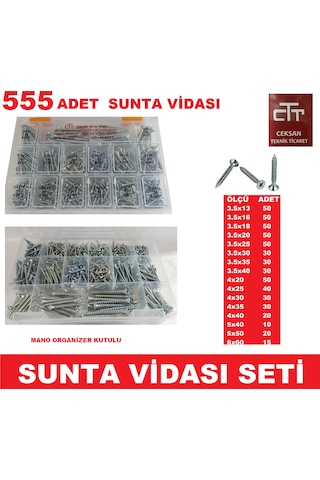 Sunta Vidası Seti 555 Parça Ahşap-Plastik-Dübel V.B Vida Seti N11.27912