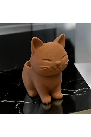Northcity 3d Baskı Sevimli Kedi Saksı - Figürlü Sukulent Saksısı-kahverengi