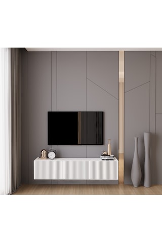 Capella Beyaz Country Mdf 3 Kapak Duvara Monte 140 Cm Tv Ünitesi
