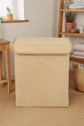 İronika Jüt Kapaklı Kutu Dolap İçi Organizer Oyuncak Eşya Çamaşır Saklama Kutusu Düzenleyici 35x42x23 Açık Kahverengi