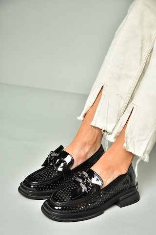 Fox Shoes U704137508 Siyah Rugan Loafer Makosen Kadın Ayakkabı Siyah