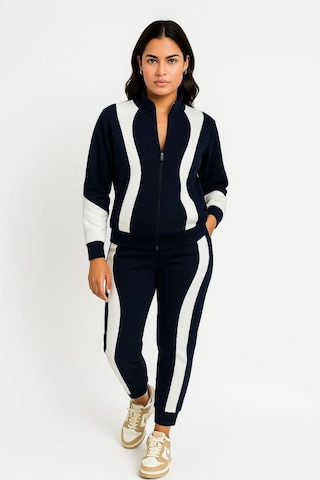 Kadın Premium Parçalı Eşofman Takım - Dik Yaka Fermuarlı Sweatshirt - Siyah Çok Renkli