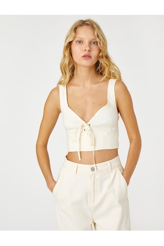 Koton Crop Büstiyer Askılı V Yaka Ekru 2sal30031ıw 2SAL30031IW010 Ekru