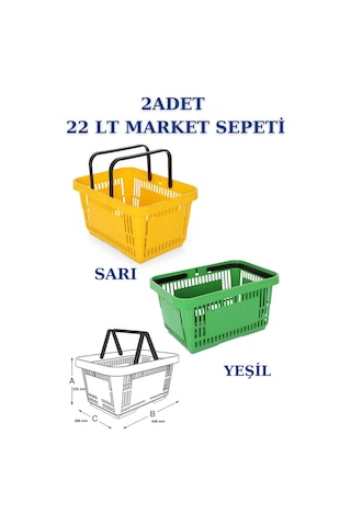 2 adet 22Litre Market ve Alışveriş Sepeti, Saplı Market Sepeti R