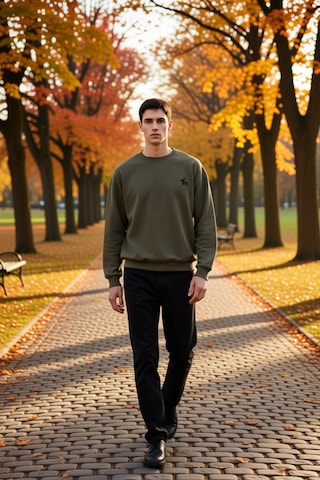 Benerly Erkek Bisiklet Yaka Düşük Kol Uzun Kol Sweatshirt Fonksiyonel Day Haki