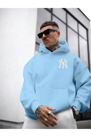 Altamira Erkek Ön Arka Ny Baskılı Kapüşonlu Sweatshirt 001