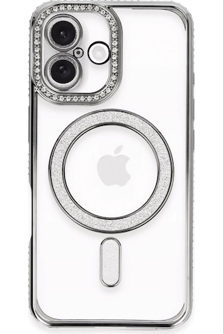 Newface - 835 - Apple iPhone Uyumlu 16 Plus Kılıf Joke Simli Magneticsafe Kılıf - Csmo-tex - - Gri