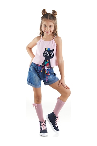 Denokids Mshb&g Çiçek Bahçesi Kız Çocuk T-shirt Denim Şort Takım Çok Renkli
