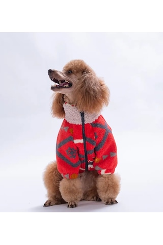 Pawstar Kırmızı Chicago Ethnic Weave Küçük Irk Köpek Pofuduk Ceket