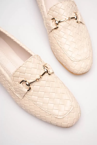 Roof Atelier Kadın Bej Örgü Desenli Toka Detaylı Loafer Ayakkabı - Hanly