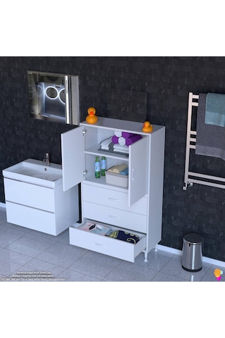 Eliusta Alia Çok Kullanışlı Dolap G:80 Cm Üst Bölme Kapaklı Alt Bölme Çekmeceli 80x138x32,5 Cm Modüler Dolap Beyaz