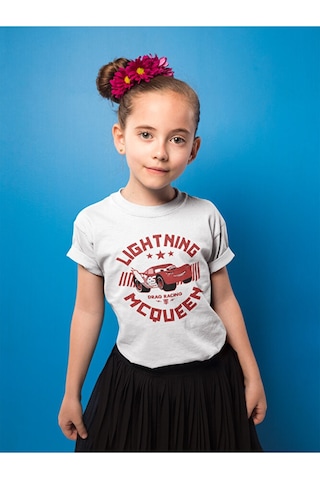 Sevbano Lightning Mcqueen Baskılı Unisex Şimşek Arabalar Çizgi Film Çocuk Beyaz