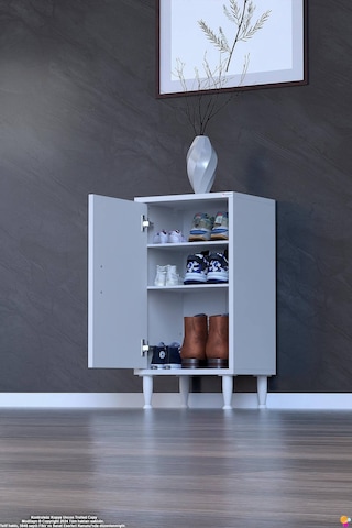 Bulut Ayakkabılık - Kapaklı 2 Raf 3 Bölmeli Dar Alanlar İçin Çok Amaçlı Dolap 50 Cm Beyaz