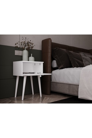 Melura Komodin %100 Mdf Lake Boyalı Ahşap Ayak Beyaz