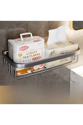 Yunboo Banyo Tuvalet Kağıdı Rafı - Delmezsiz Kurulum, Dayanıklı Oksijenli Yüzey, Uzun Ömürlü, Gri Dikdörtgen, Esnek Depolama Çözümü Diğer