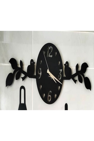 Mutfak Duvar Saati Ve Duvar Dekoru Set Kişiye Özel Siyah
