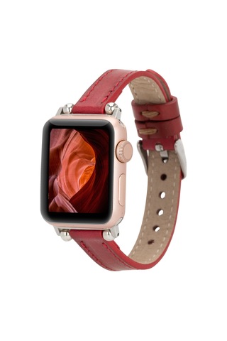 Bloomband Signature Crimson Red Leather Apple Uyumlu Watch Band - 44/45/46/49mm