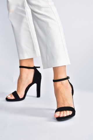 Fox Shoes Siyah/siyah Nubuk Tek Bantlı Kalın Topuklu Kadın Ayakkabı M348072301 Siyah - Siyah
