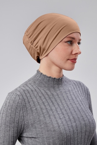 Kadın Tesettür Hazır Pratik Geçmeli Bone Lastikli Kaymaz Sütlü Kahve Sütlü Kahverengi