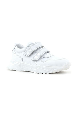 Rakerplus Hakiki Deri Beyaz Metal Detaylı Kız Çocuk Sneakers Ayakkabı Beyaz
